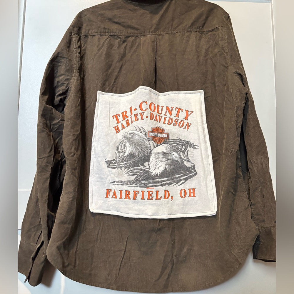 Harley-Davidson Brown Corduroy button down upcycled